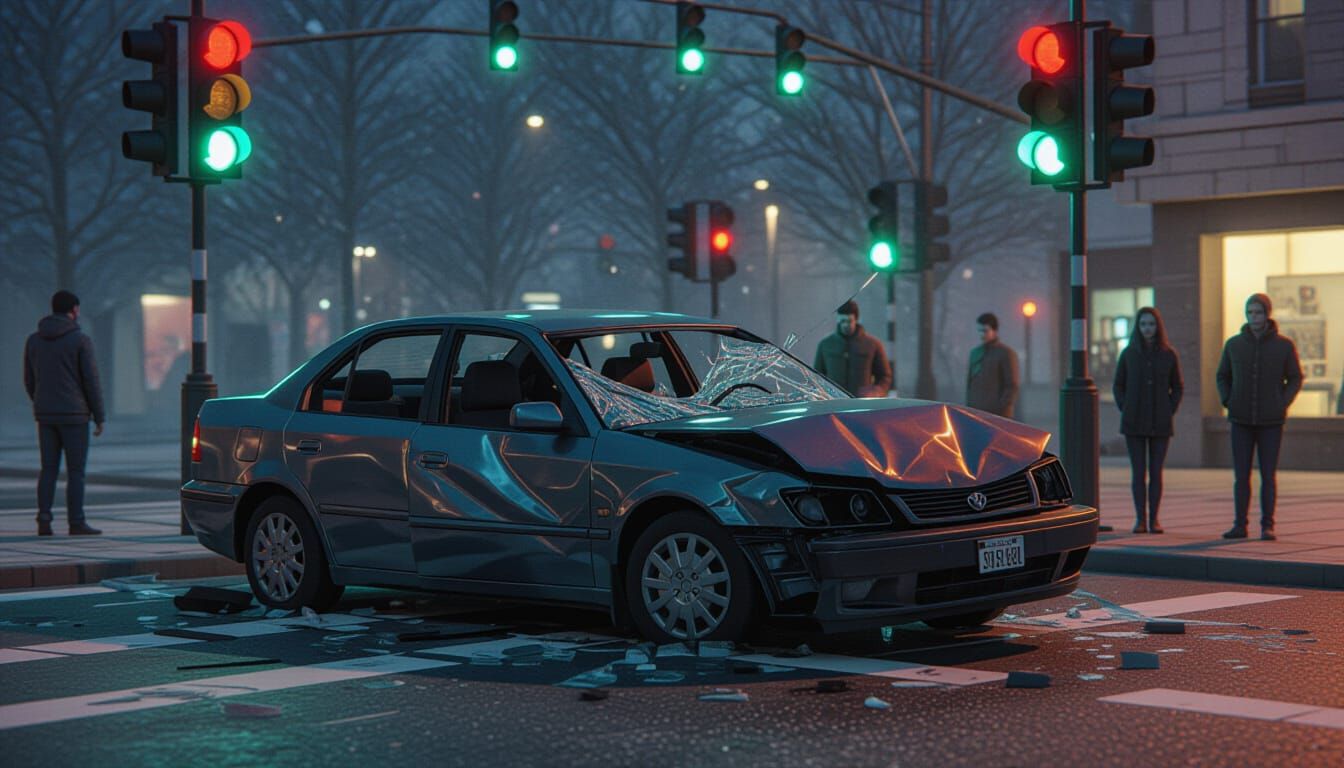 Hyper-Realistic HD Car Crash Scene with Shattered Glass