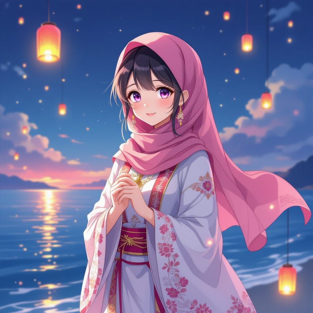 Anime Princess in Sundanese Dress with Lanterns