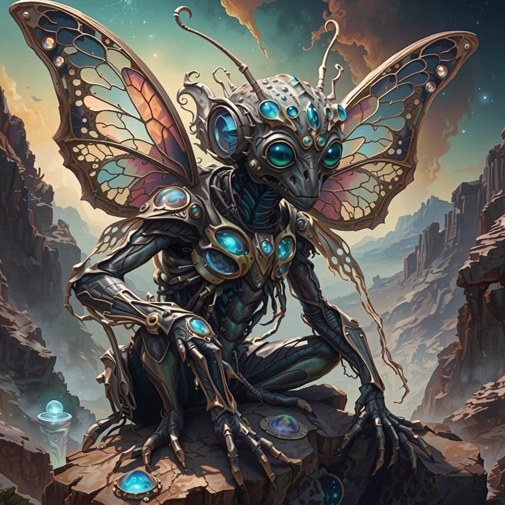 Ethereal Martian Lizard Emerges from Crimson Landscape