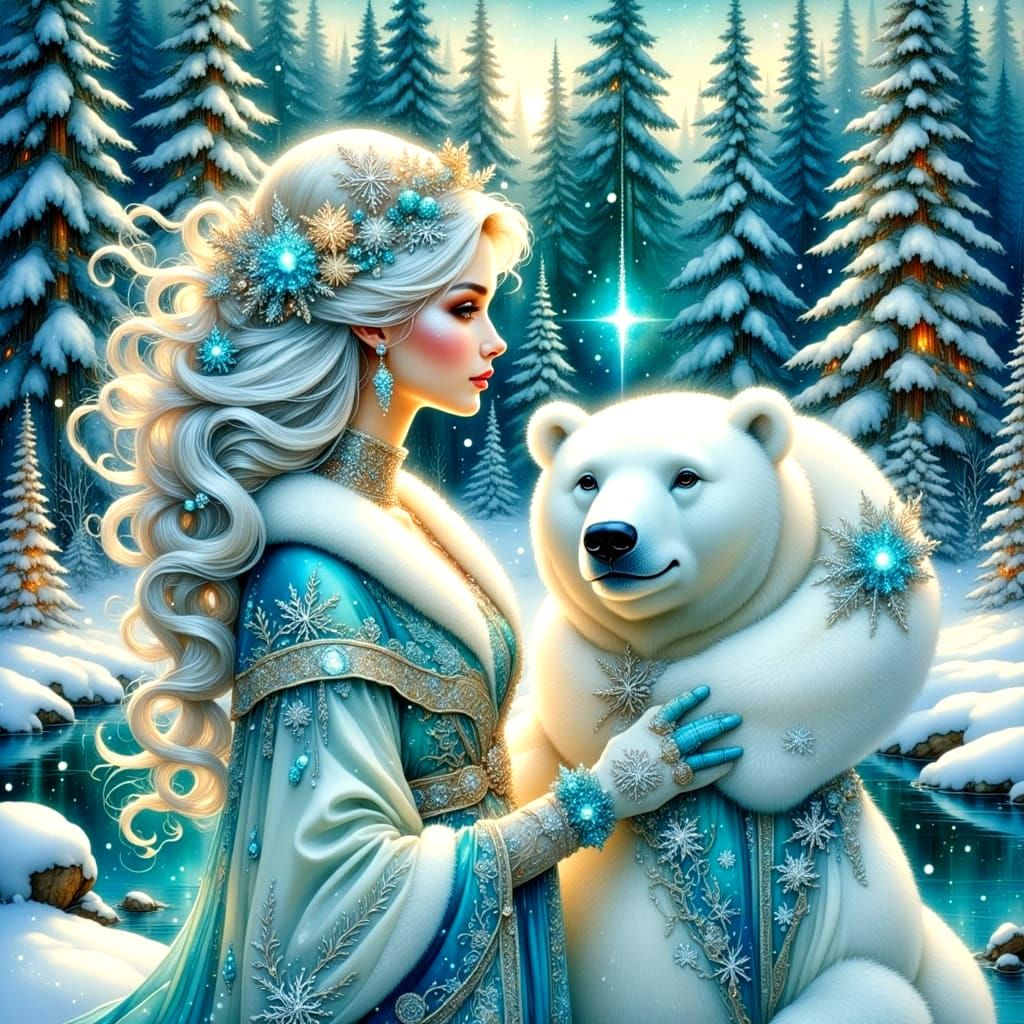 Surreal Winter Scene in Glowing Oil Art with Snowflakes and ...