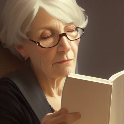 Detailed Portrait of Woman Reading, Hyperdetailed Art