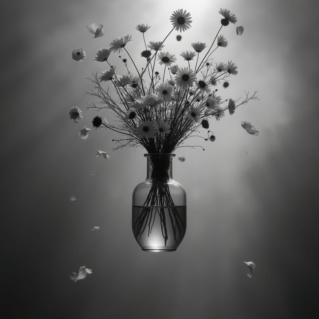 Vase of Flowers Falling from the Sky