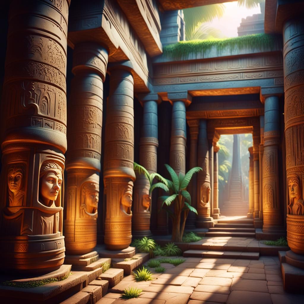 Mystical Jungle Temple Ruins in Golden Light