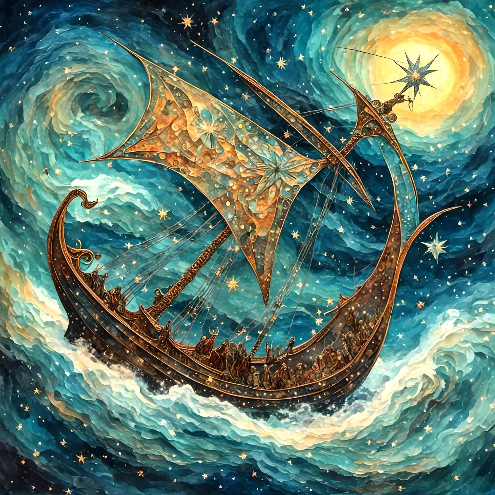 Viking Ship Sailing Through the Heavens