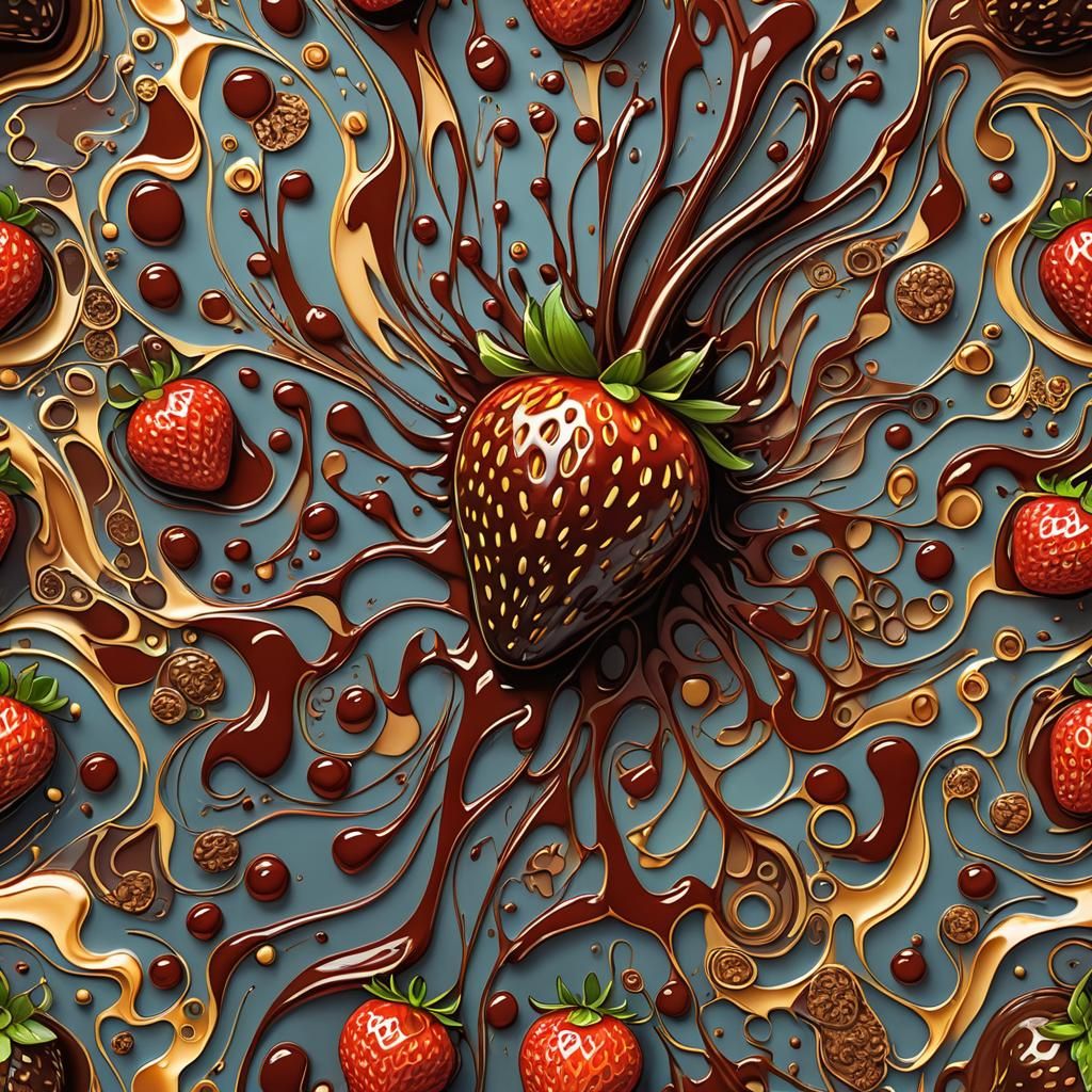 Strawberry Overflowed by Chocolate in Abstract Vector Art