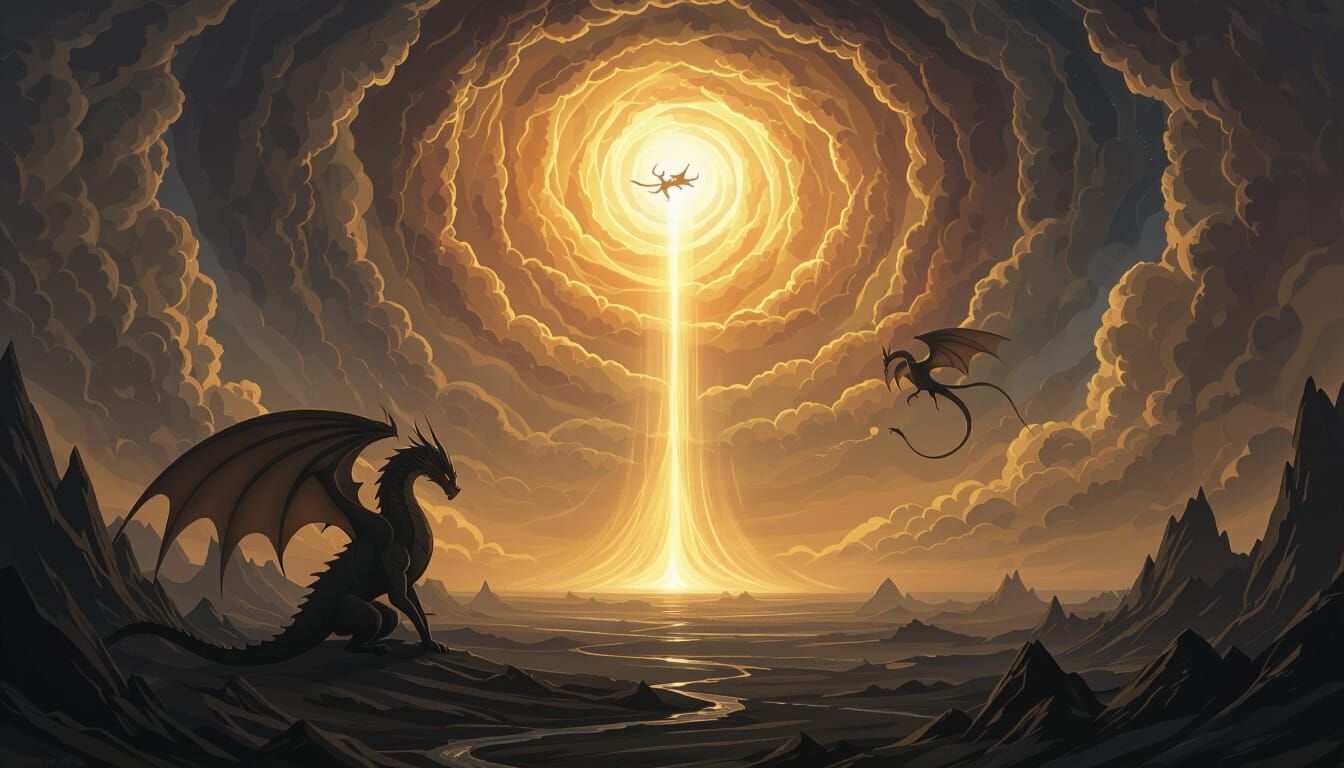 Dragons in a Stormy Fantasy Landscape