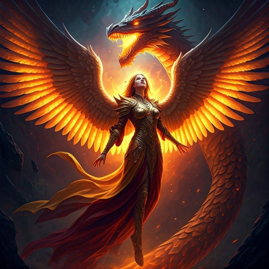 Ethereal Angel Summons Dragon in Dreamlike Realm