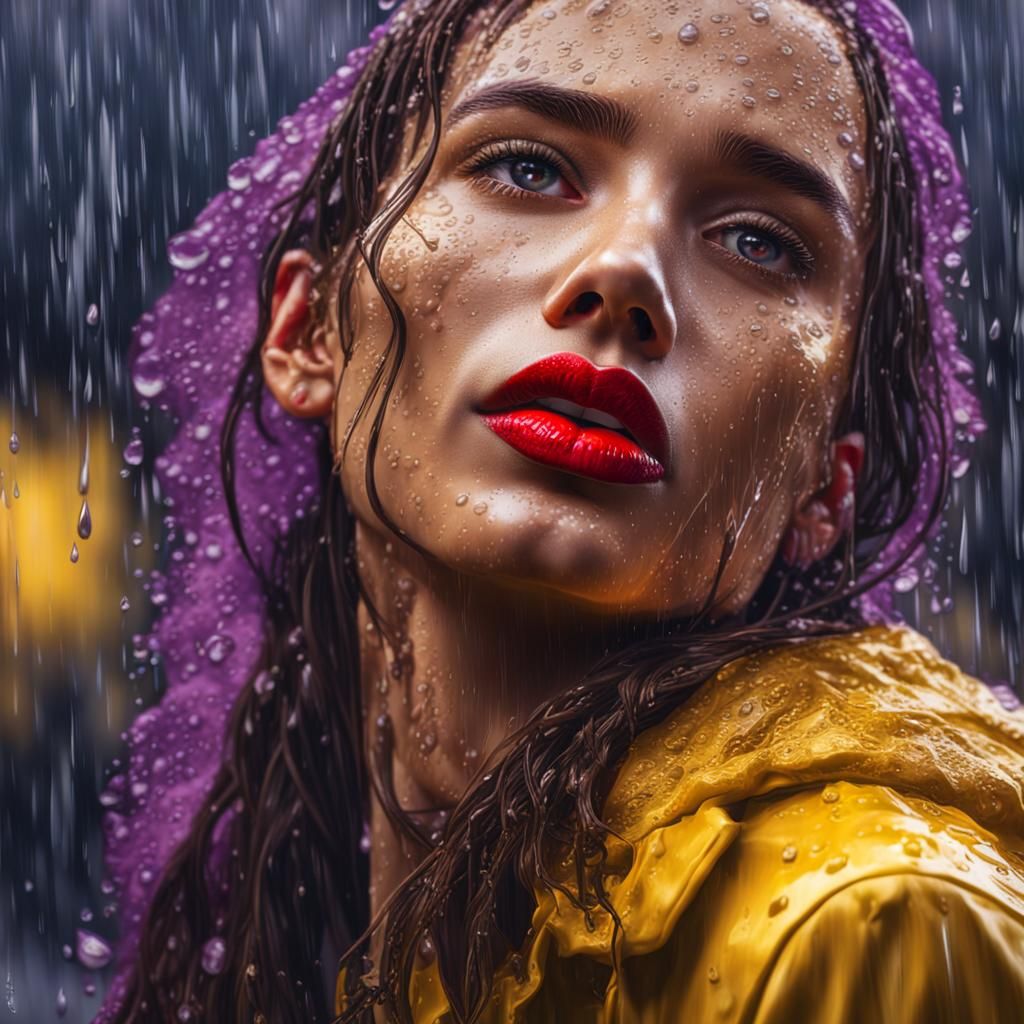 Hyperrealistic Portrait of a Beautiful Woman in Rain