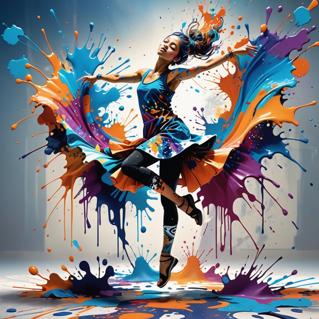 Ink Splatter Dance in Hyperrealistic Concept Art
