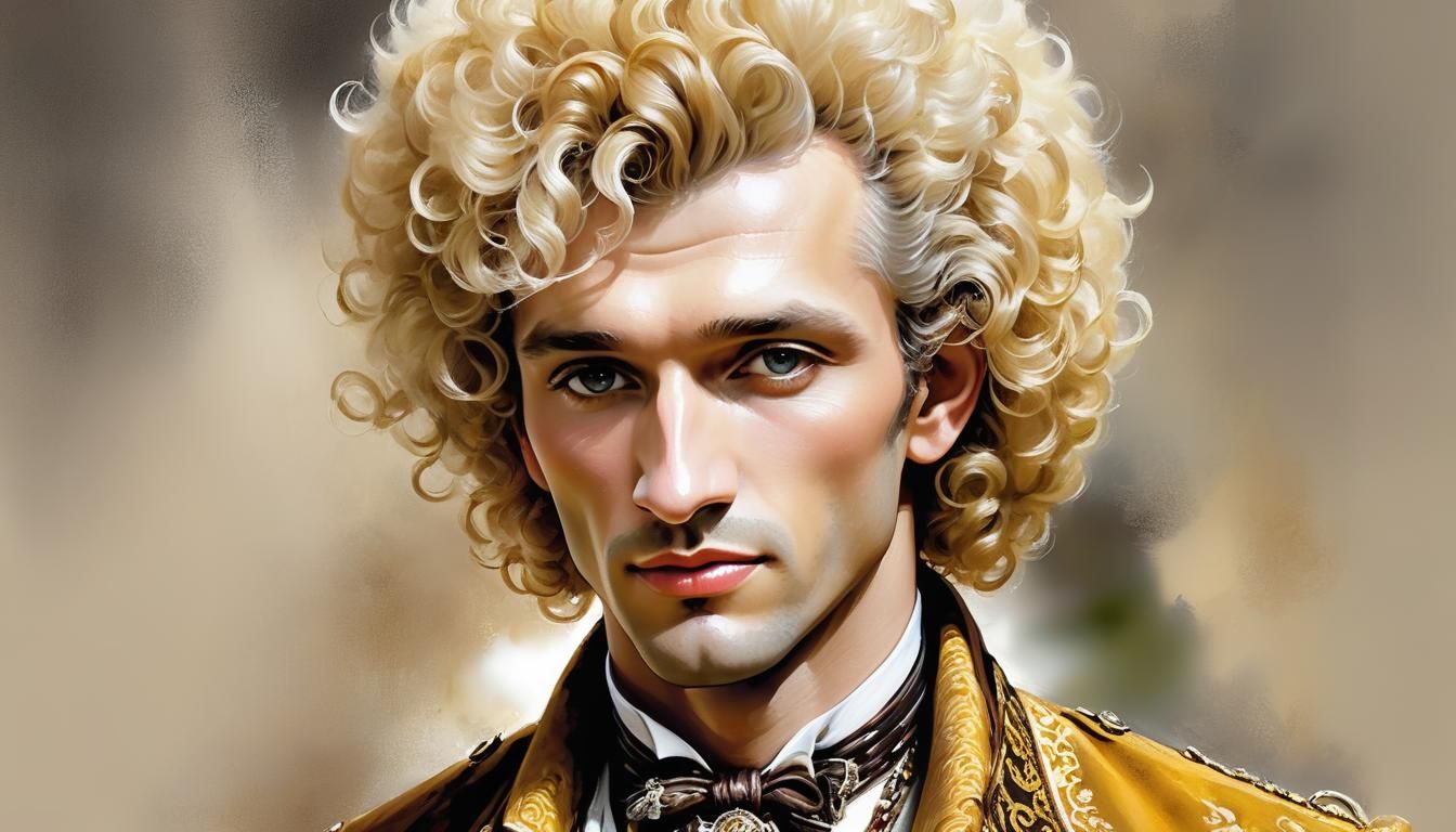 Handsome Blond Man and Poodle in Saloon