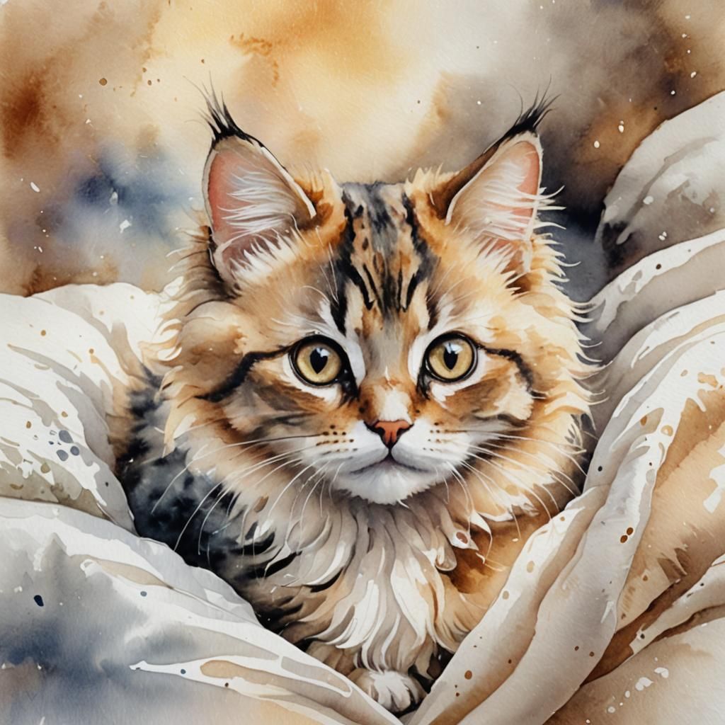 Watercolor Cat Portrait with Pastel Colors