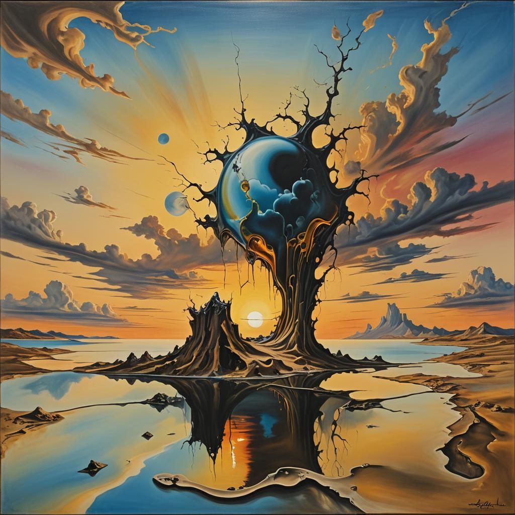 Surreal Sunset Landscape in Salvador Dali Style