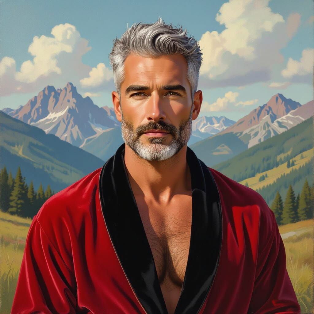 Impressionist Portrait of a Handsome Man in Bathrobe