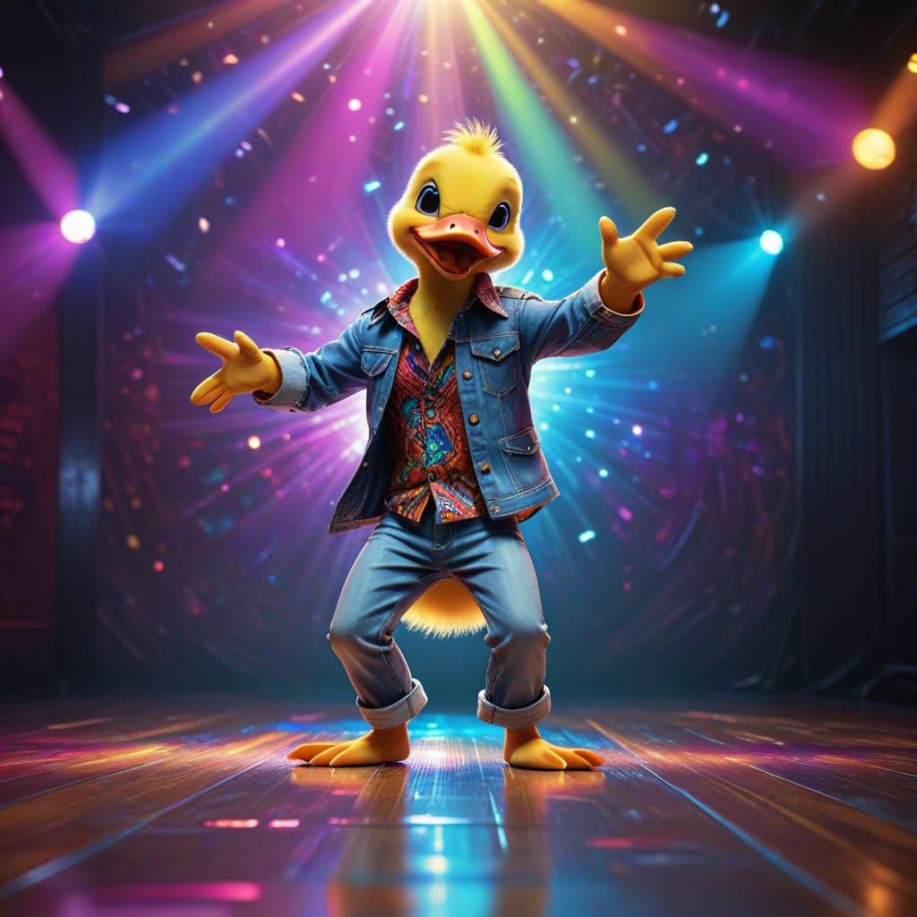 Disco Duckling in 1970s Style Clothing