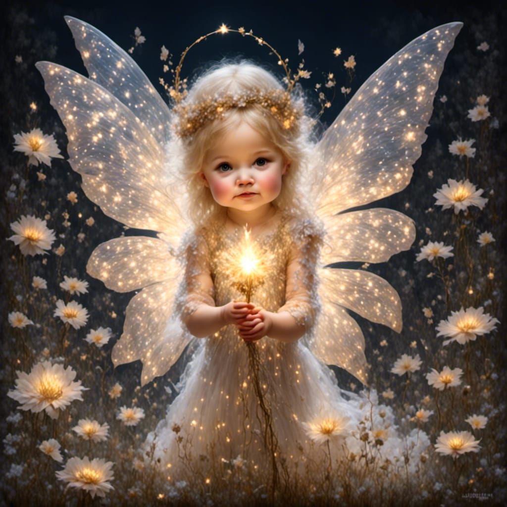 Happy Blonde Baby Fairy with Glowing Wand
