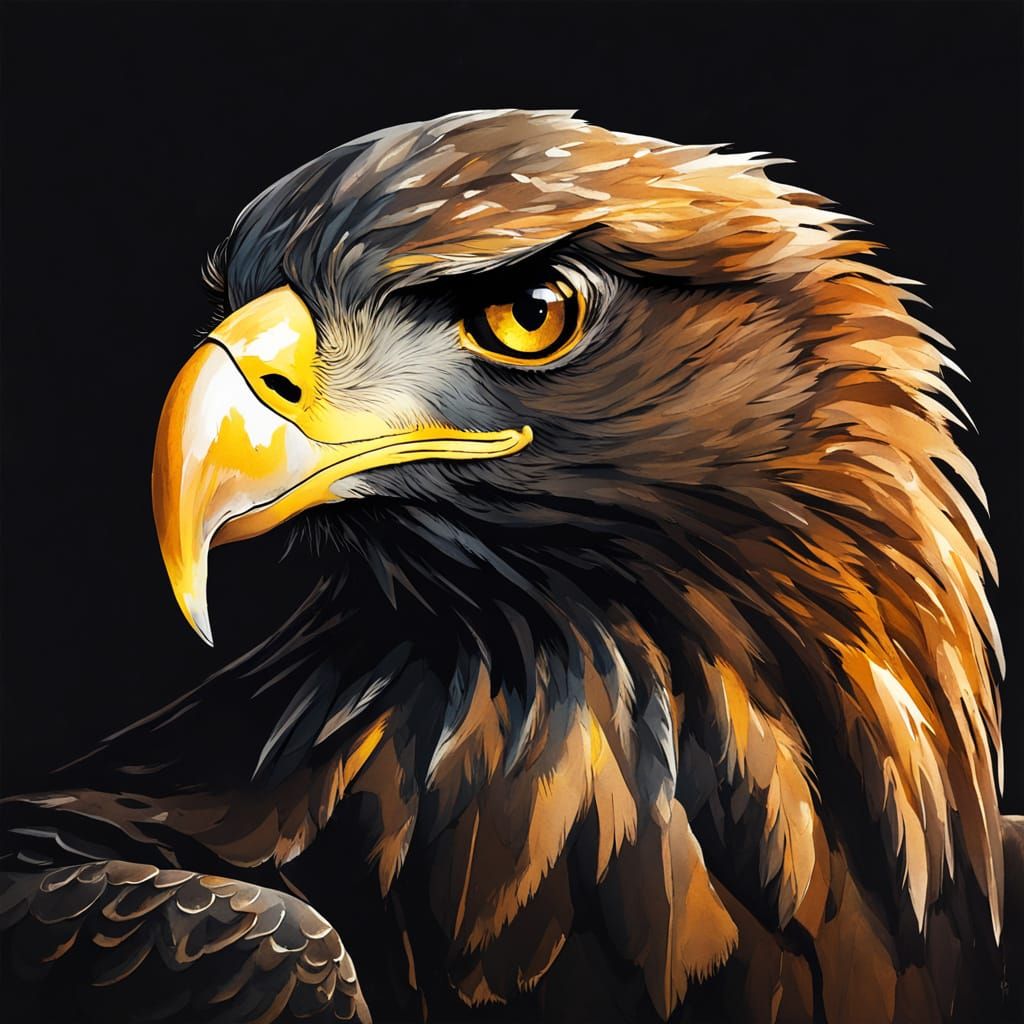 Golden Eagle Portrait in Expressive Watercolor Style
