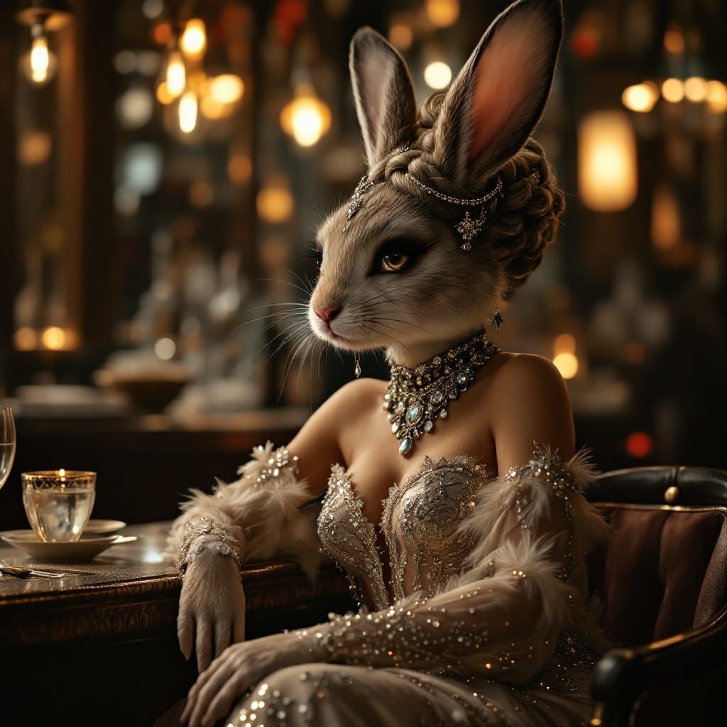 Anthropomorphic Bunny in Film Noir Glamour