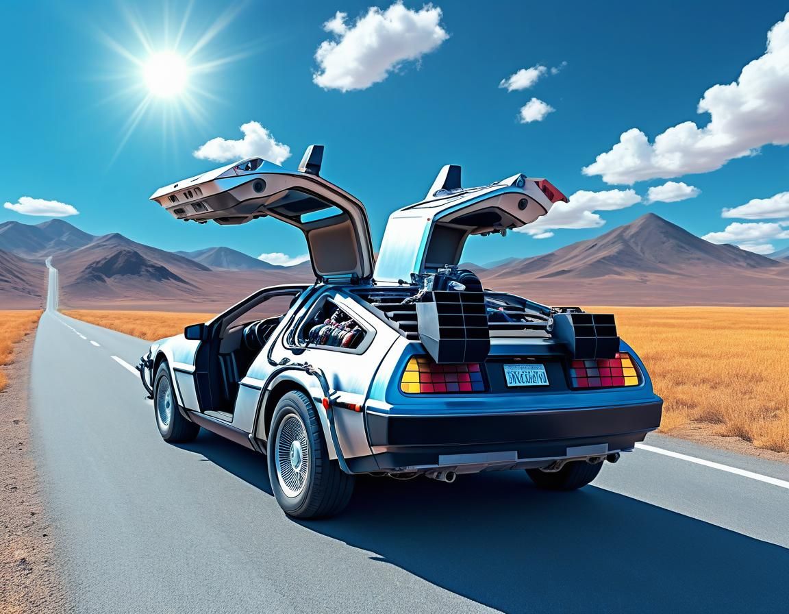Minimalist Back to the Future Scene in Retro Futurism