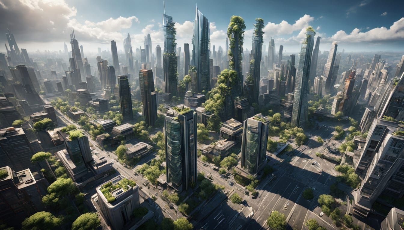 Surreal Futuristic Metropolis Unfolds from Above in Intricat...