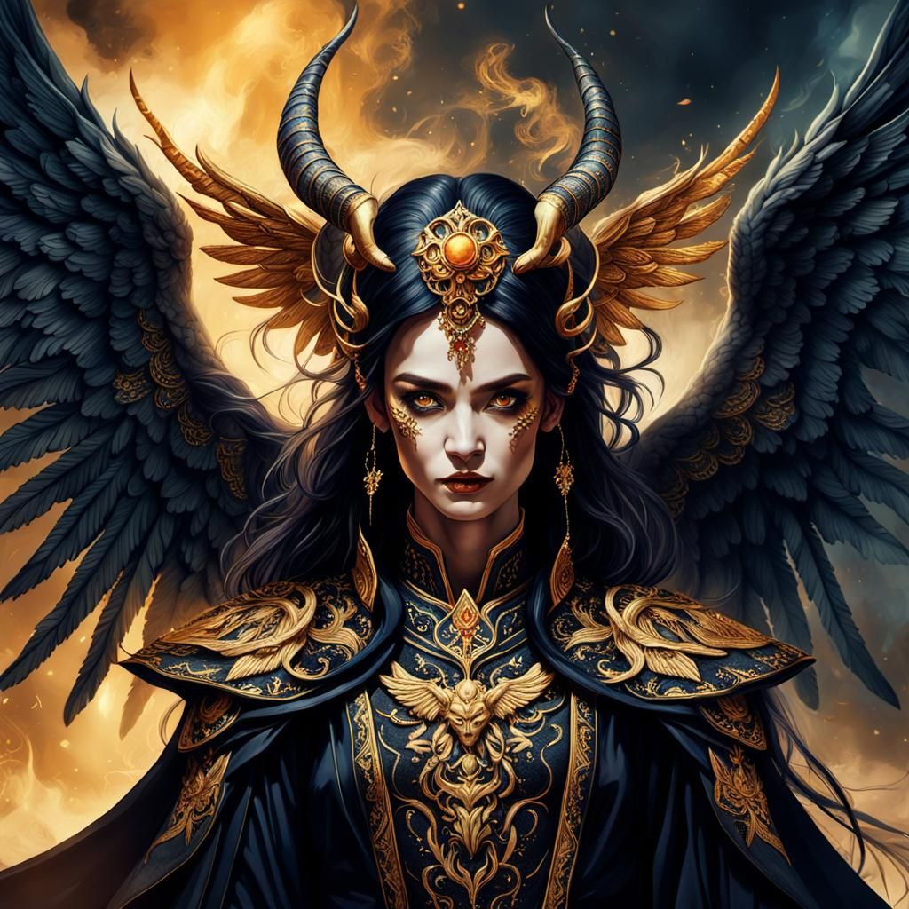 Dark Fantasy Portrait: Evil Woman with Smoking Wings