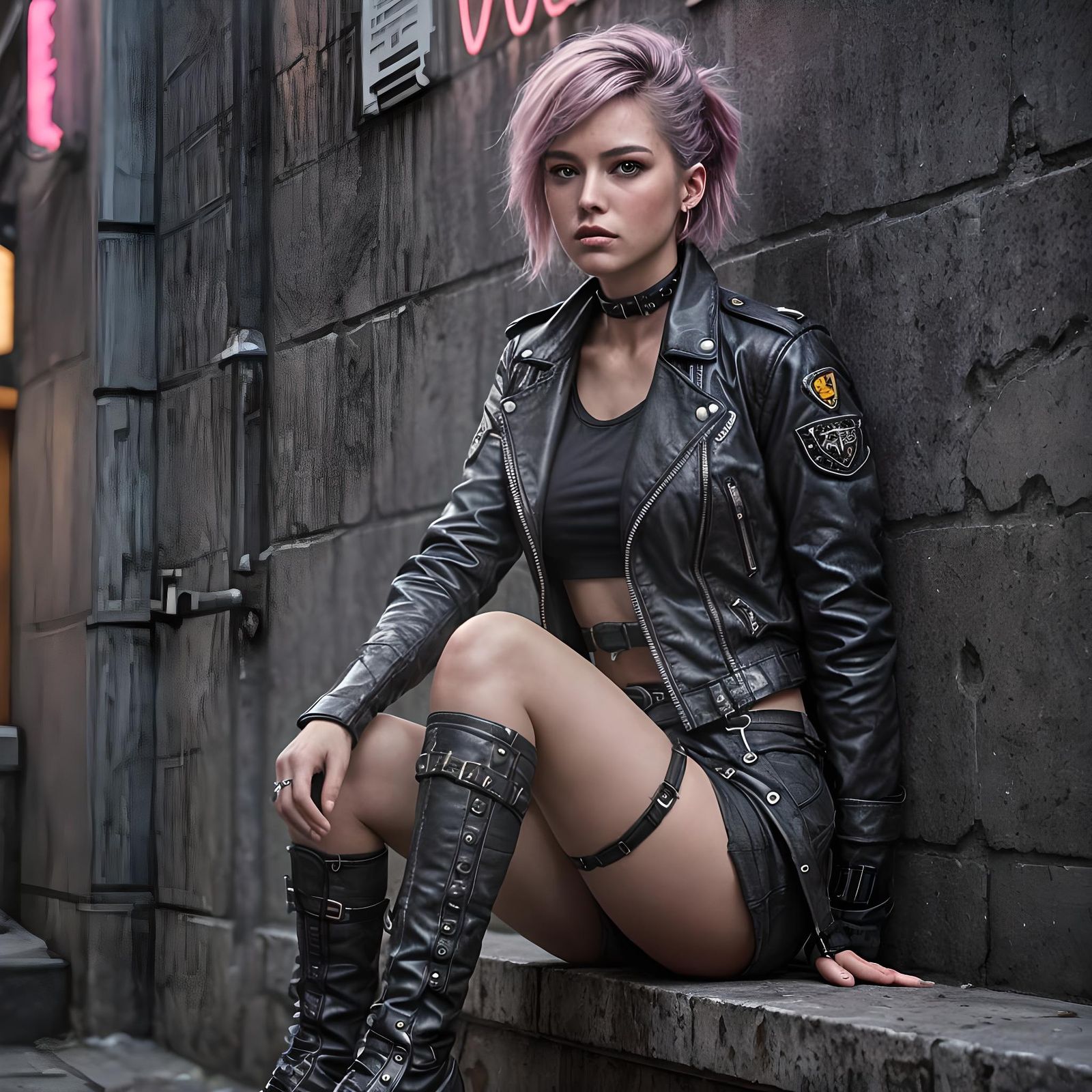 Cyberpunk Girl in Neon Cityscape: 3D Anime Art