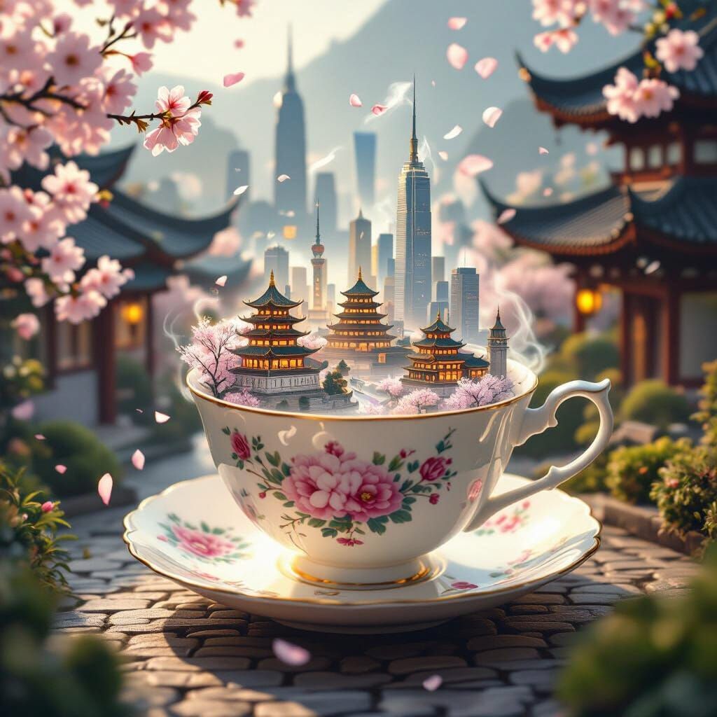 Magical Teacup Over Beijing: Temples, Skyscrapers, Gardens