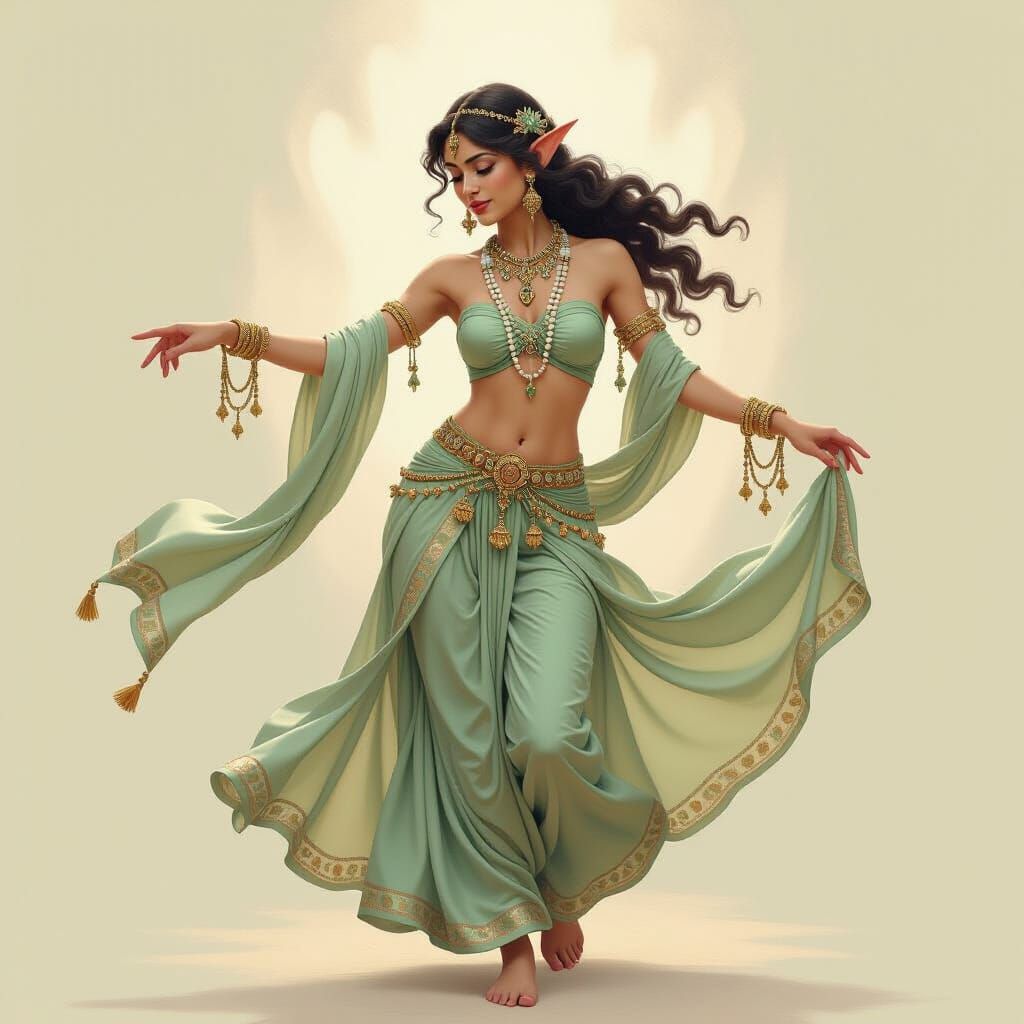 Graceful Elf Raqassa Dance in Oil Painting Style