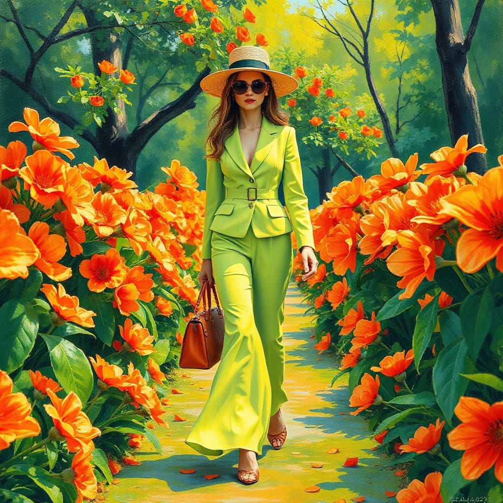 Neon Fashionista in Vibrant Gouache Impasto Style