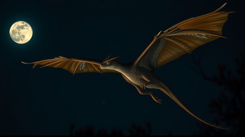 Majestic Wyvern Soars under Moonlit Sky