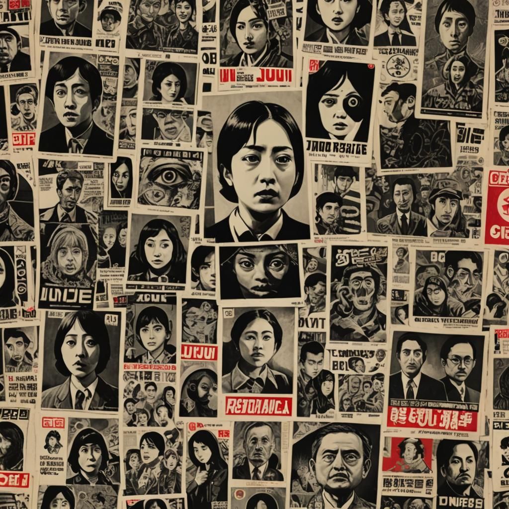 obey posters, conform posters, eyes everywhere, digital timeline of history, in style of Junji Ito, control centers, res...