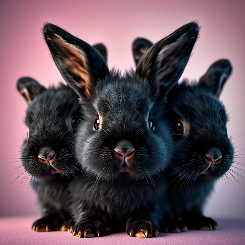 Surreal New Zealand Black Rabbits in Soft Triadic Colors