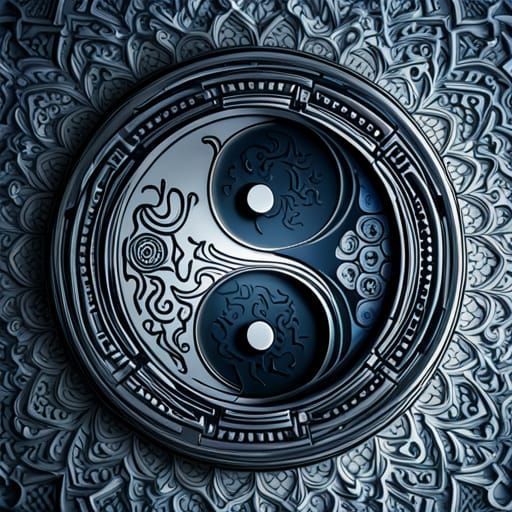 Intricate Yin Yang Symbol in Hyperrealistic Style
