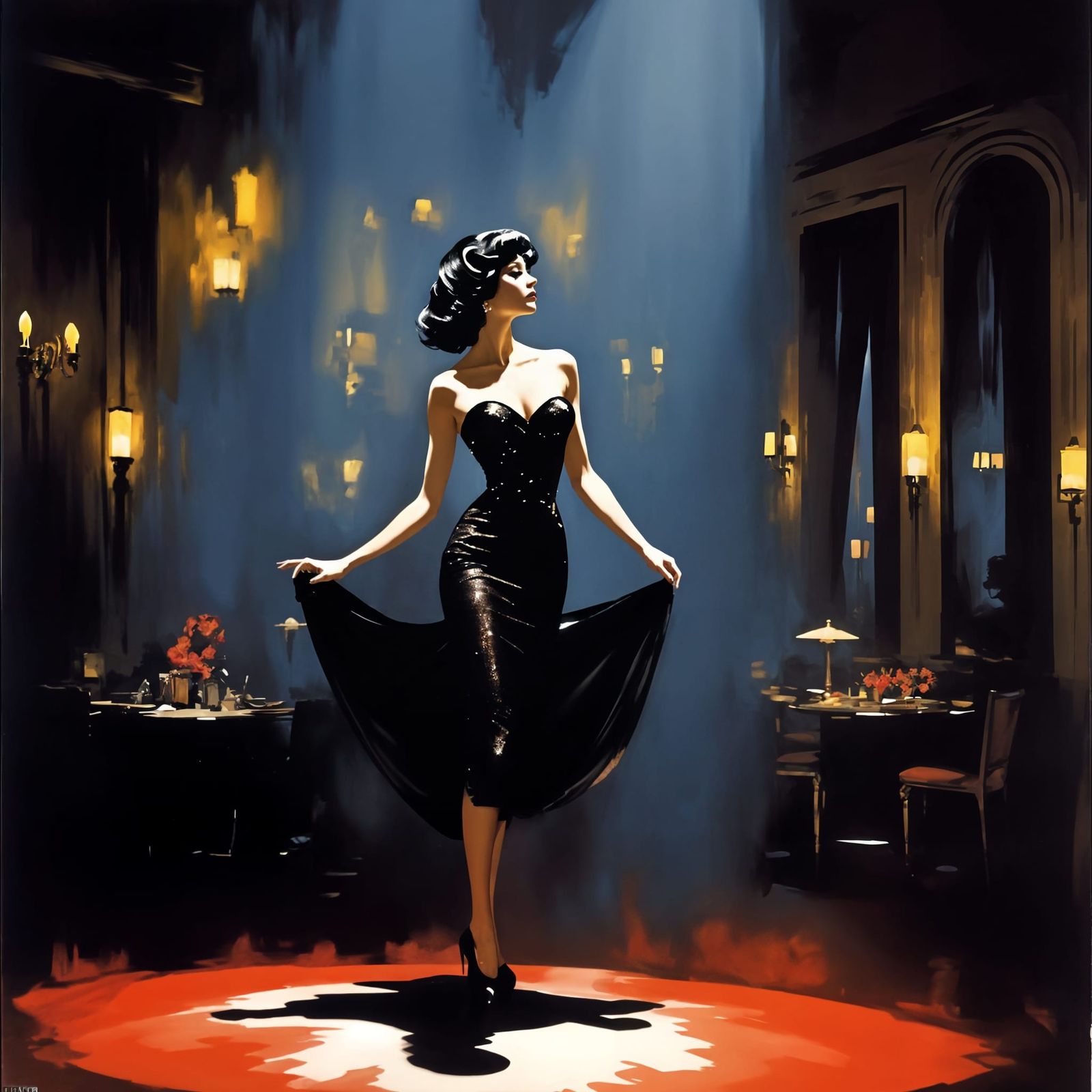 1960s Cabaret Dancer in Film Noir Style