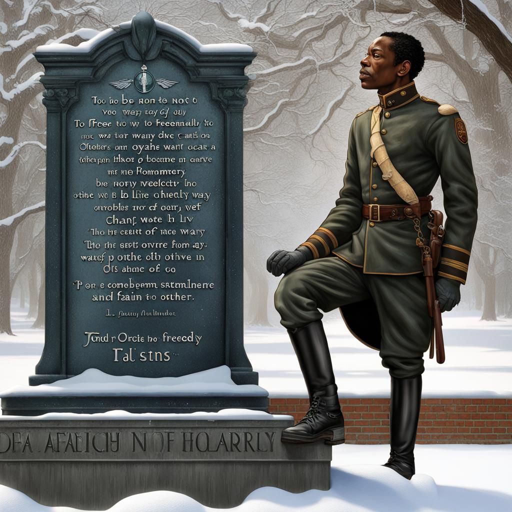 Salem Poor Statue with Snowy Background, Detailed Painting