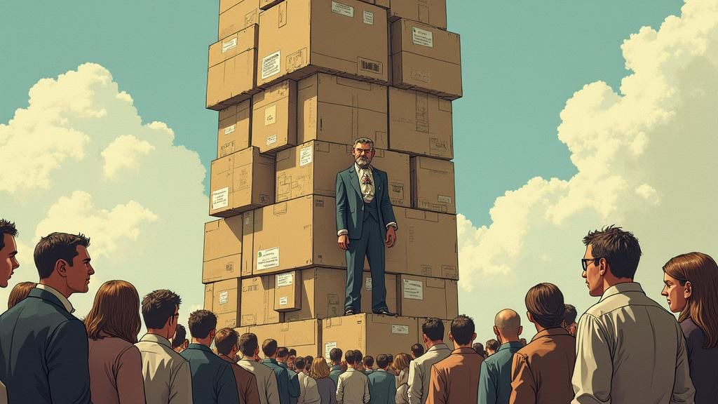 Cardboard Tower Scene in Watercolor Style