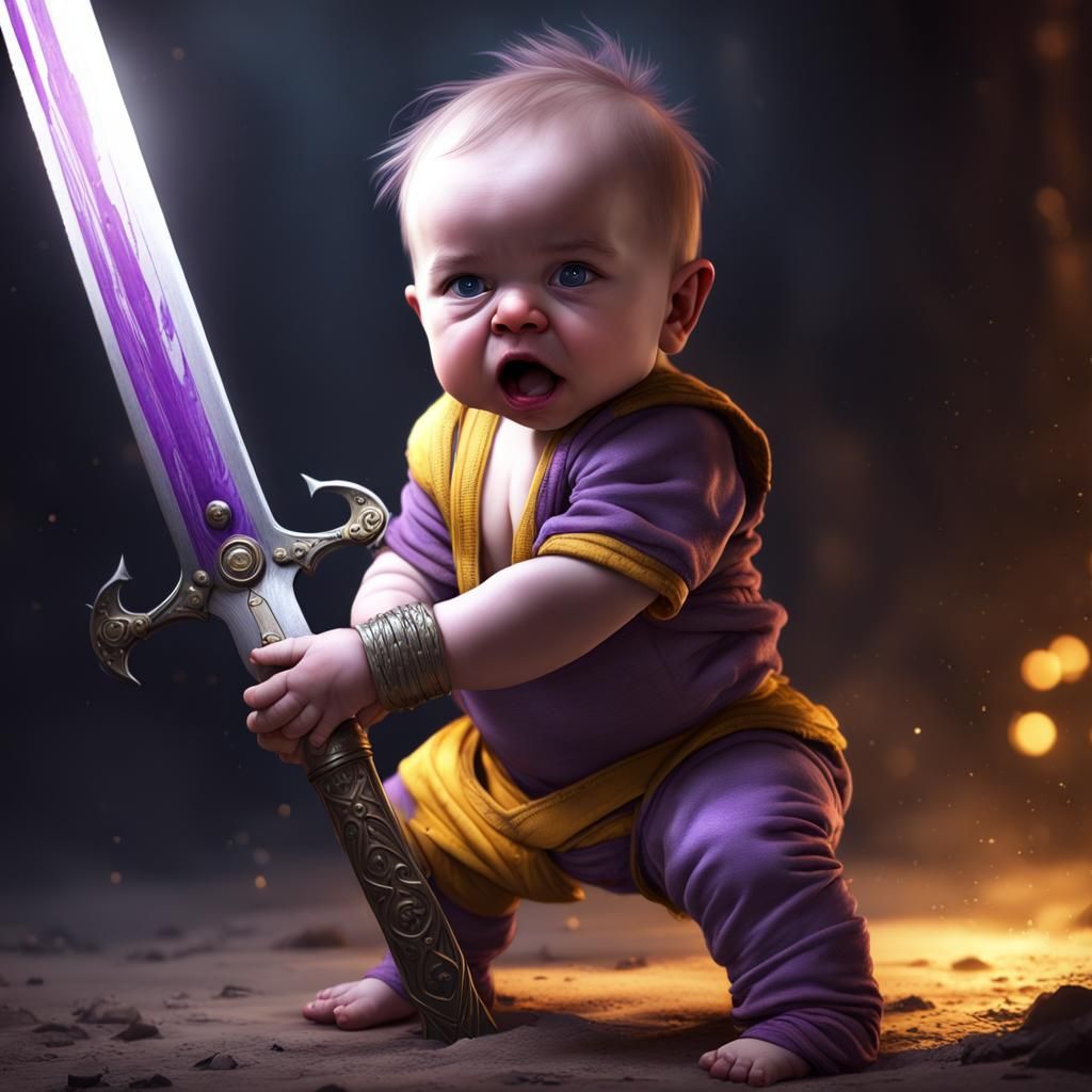 Baby Warrior with Sword: Dark Fantasy Concept Art
