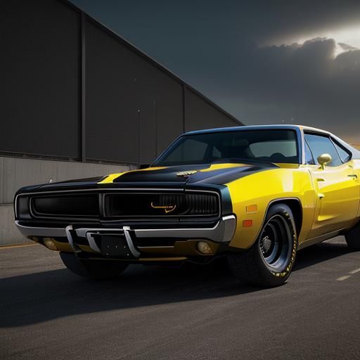 Futuristic 1973 Yellow Dodge Charger in Sci-Fi Style