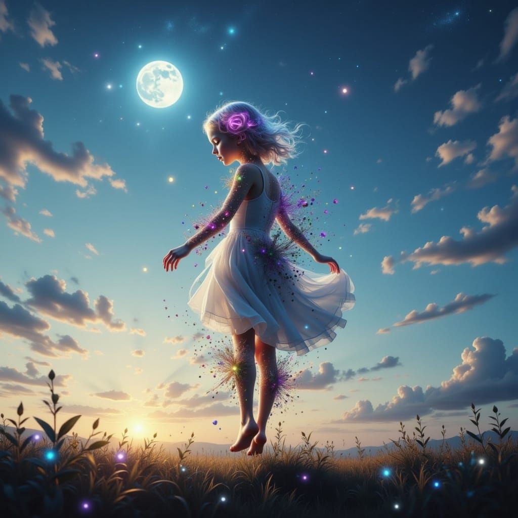 Girl Disappearing into Starry Mist