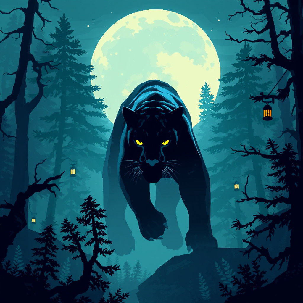 Shadow Panther Stalks Prey in 8-bit Pixel Art