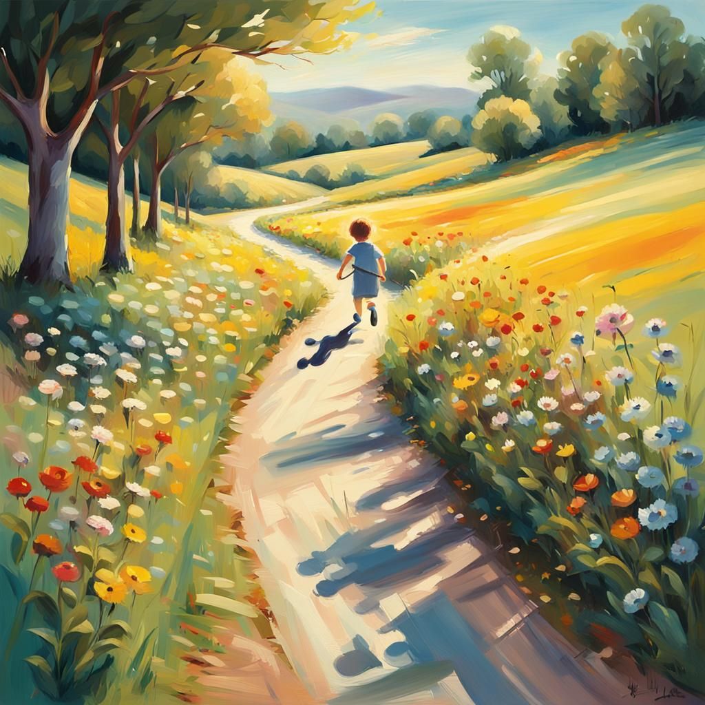 Dish and Spoon's Whimsical Escape: An Impressionist Painting