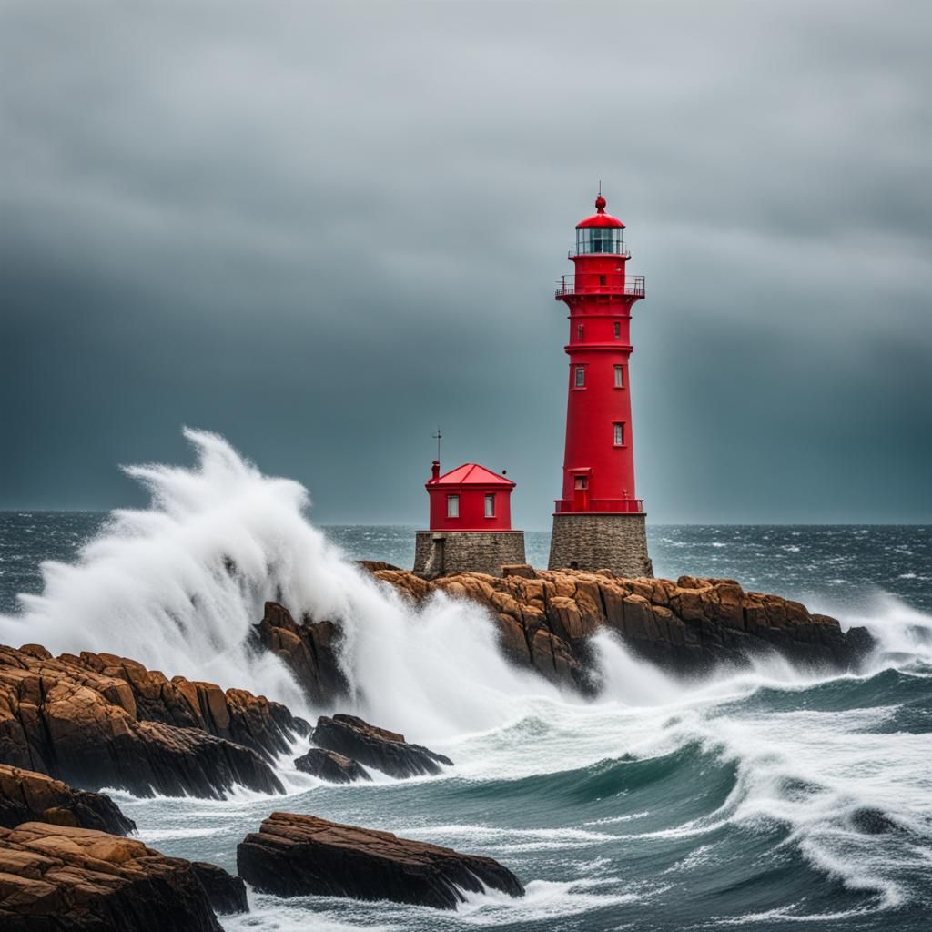 Lighthouse Shines Amidst a Stormy Sea