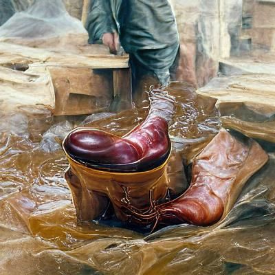 Footwear Before Rubber Boots: Oil Painting