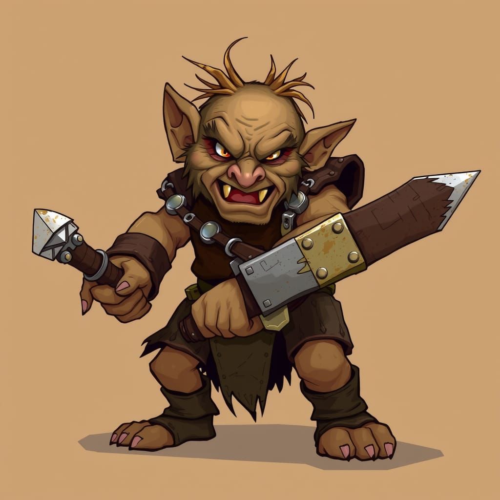 Fantasy Goblin Warrior in Handcrafted Cartoon Style