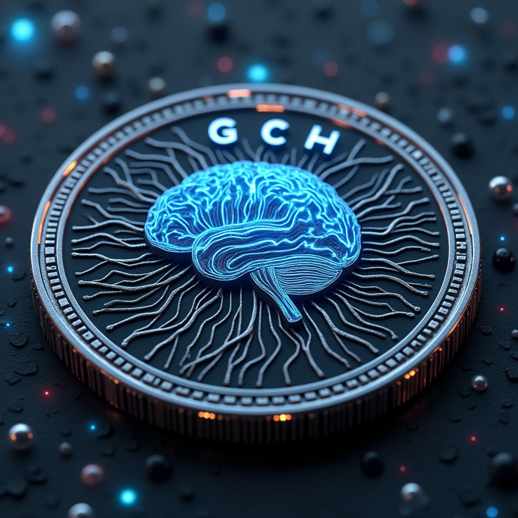 Futuristic Crypto Coin with AI Neural Network Design