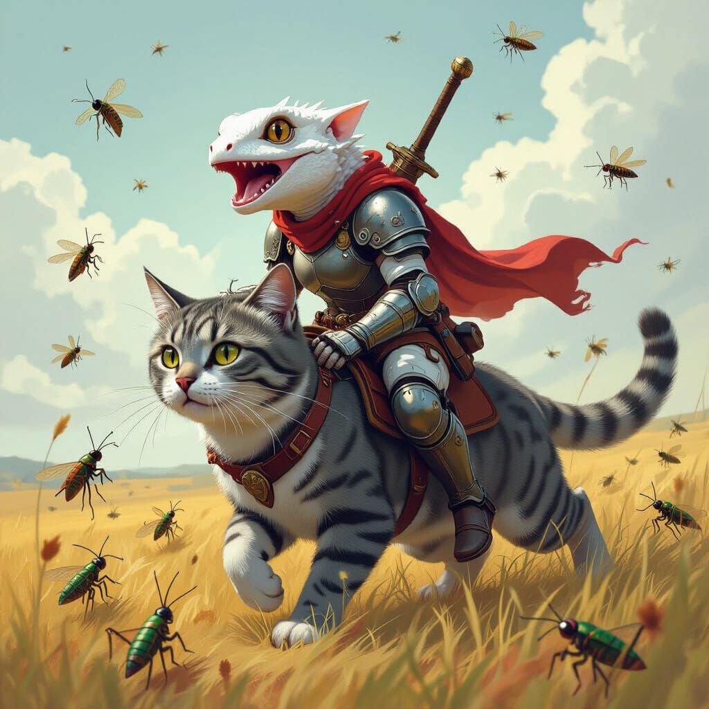 Armored Gecko Rider in Fantasy Art Style