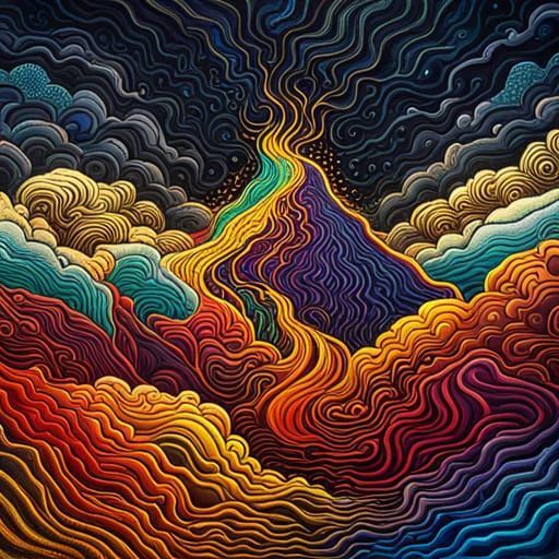 Volcanic Island Eruption with Japanese Waves