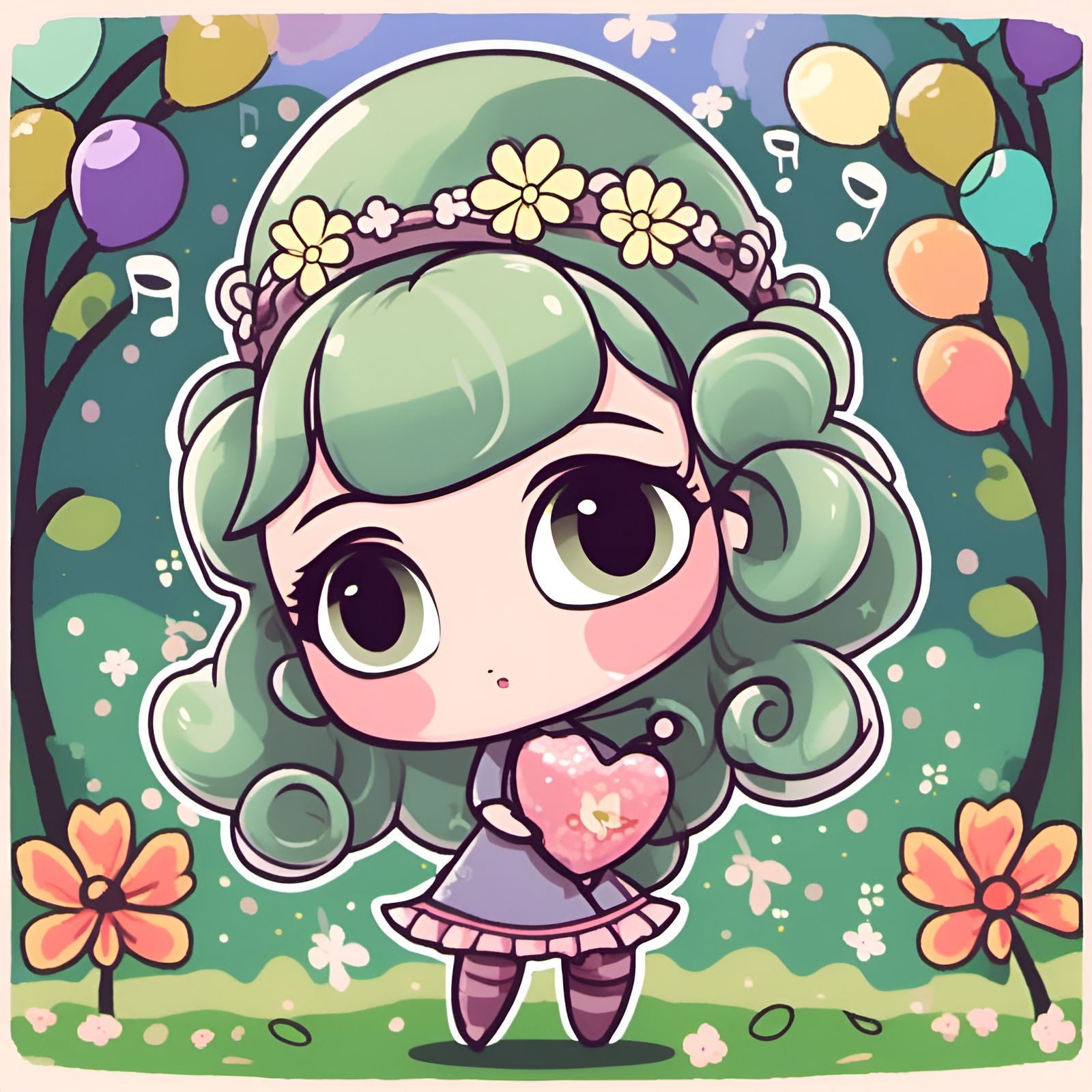 Adorable Chibi Bard Singing in Flower Garden