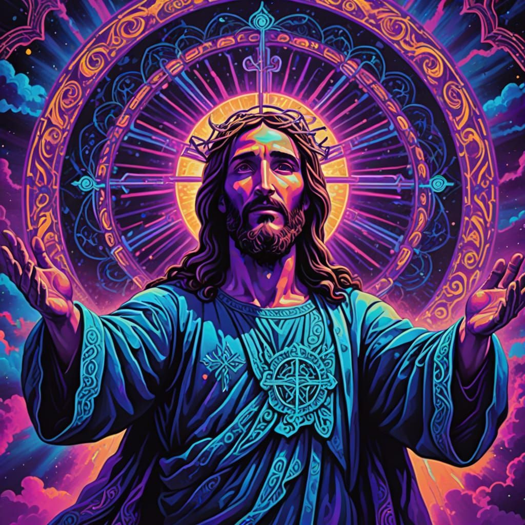 Psychedelic Jesus Christ Blacklight Poster in Vibrant Oil