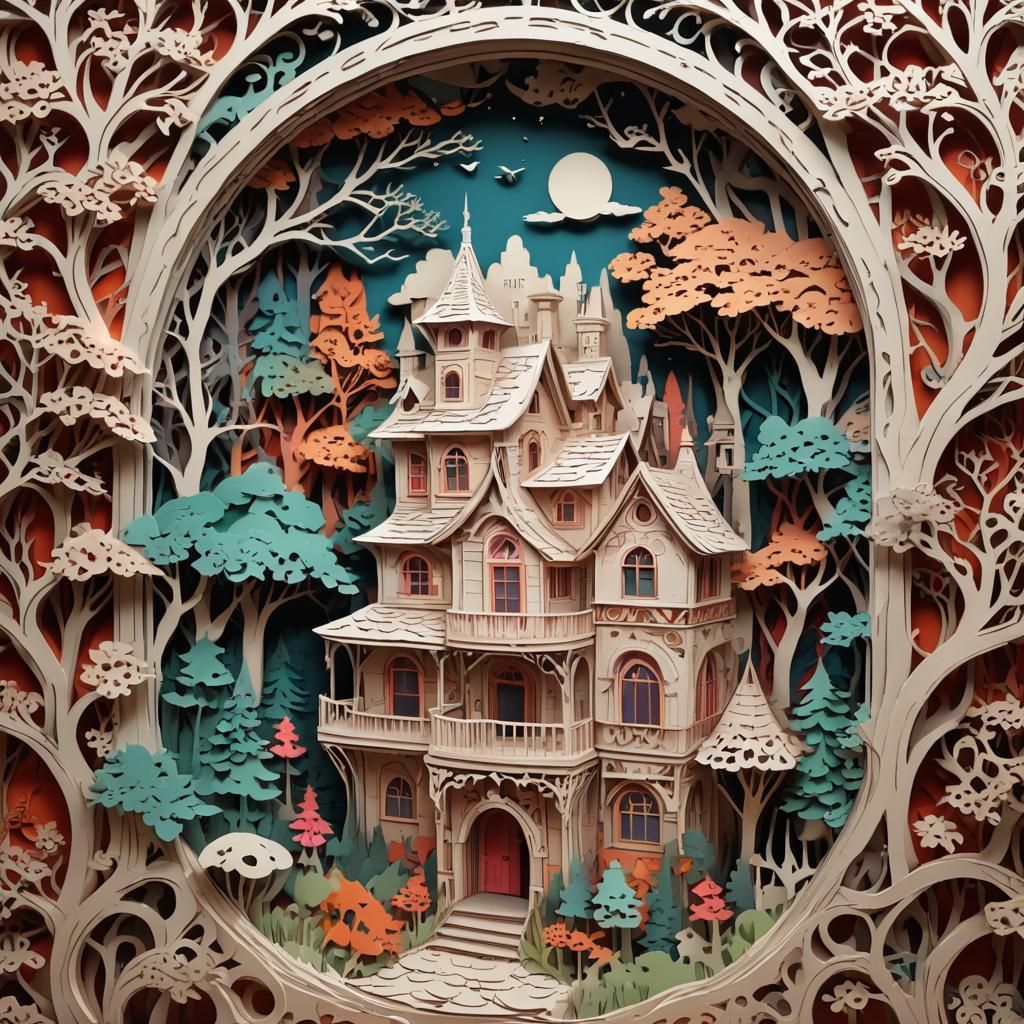 Intricate Kirigami Paper Cut Fantasy Art