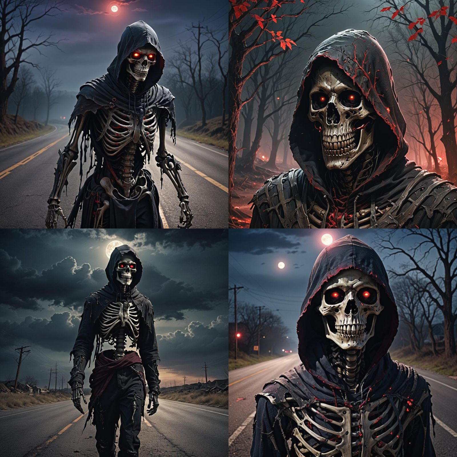 Creepy Hooded Skeleton with Red Eyes